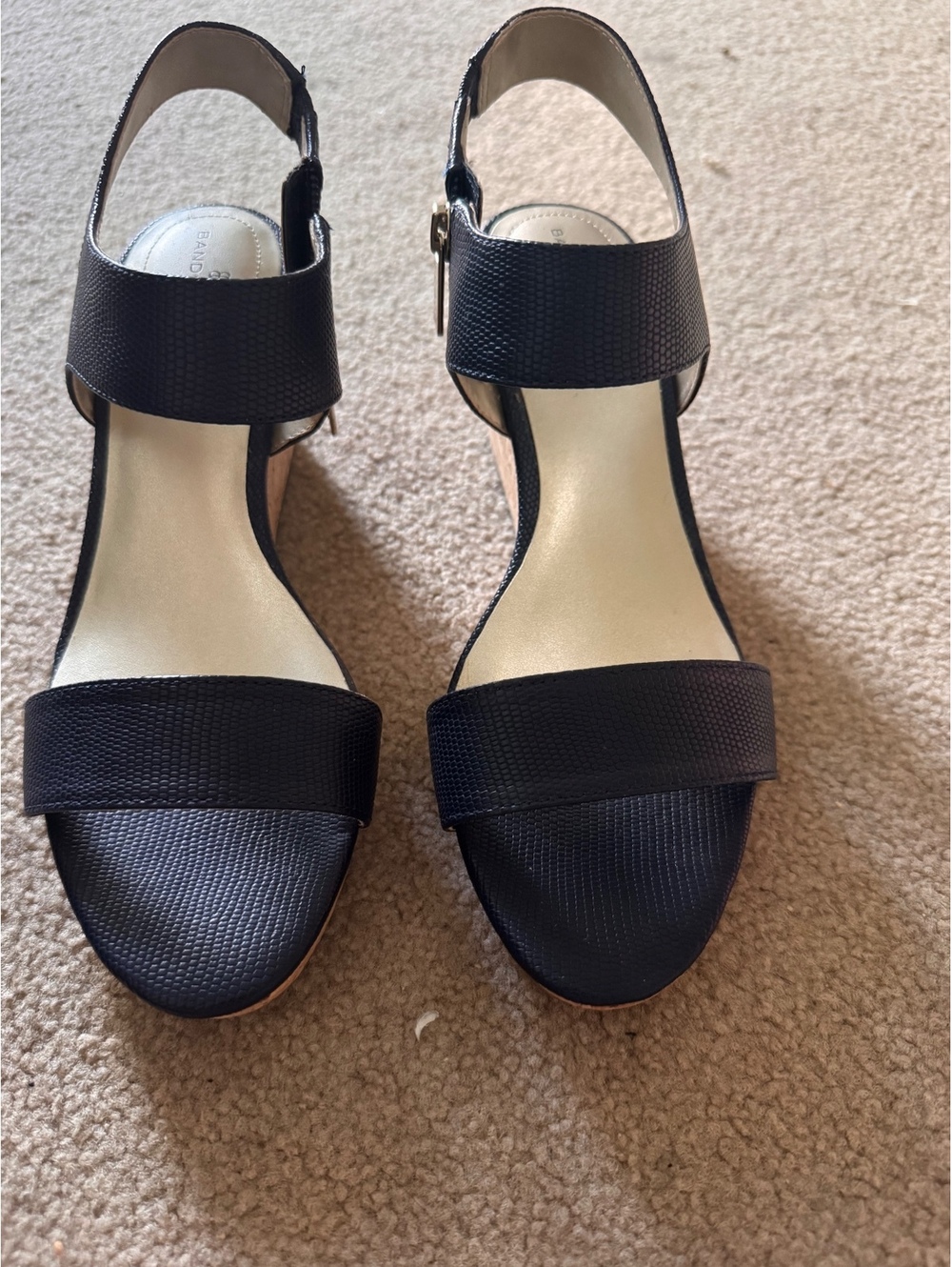 Bandolino Navy Cork Wedge Sandals Ankle Strap